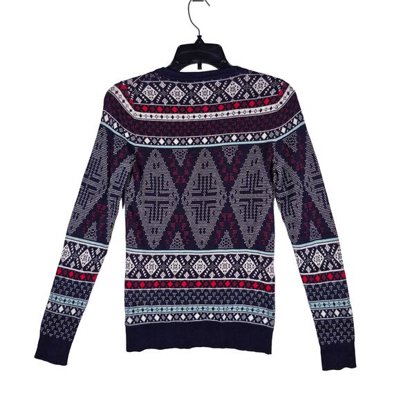 Merona Fair Isle Nordic Navy Red White Button Front Cardigan Womens size XS - Picture 2 of 4